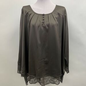 QVC Isaac Mizrahi Live Women's Top Size 28W Taupe Brown Lace Hem